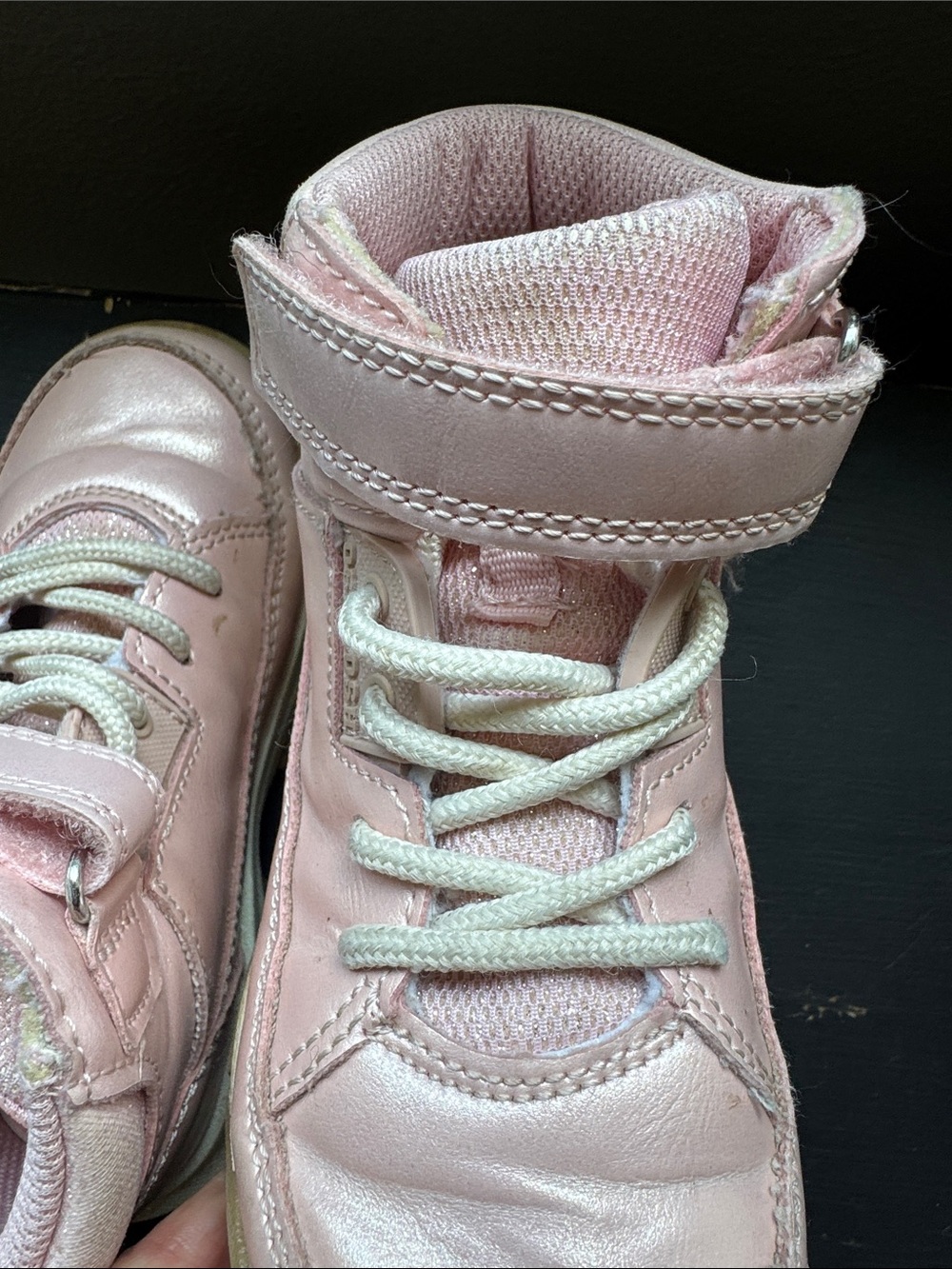 OshKosh B'gosh pink metallic hiker lace up boots  with Velcro strap size 10 kids - Picture 4 of 6